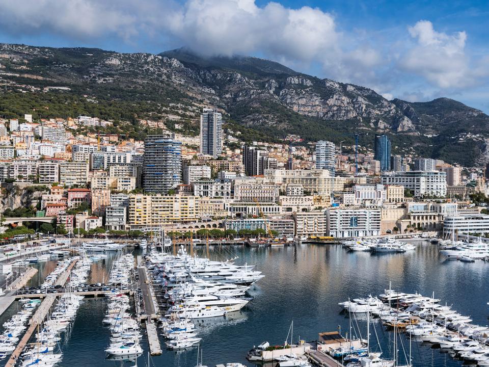 Panoramic overview of Port Hercule in Monaco.