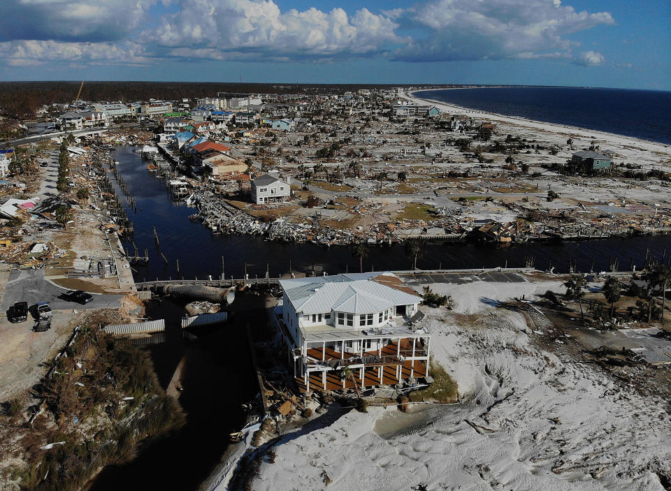 The aftermath of Hurricane Michael, which made a catastrophic landfall as a Category 5 hurricane near Mexico Beach, Fla., in October 2018.<span class="copyright">Joe Raedle—Getty Images</span>