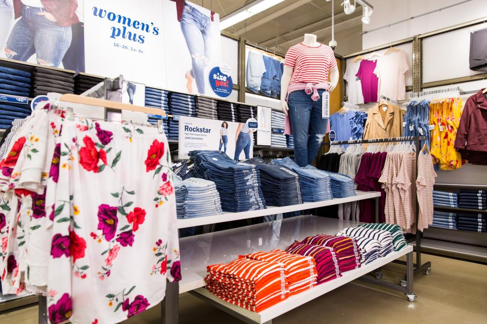 A display at an Old Navy store featuring a curvy mannequin