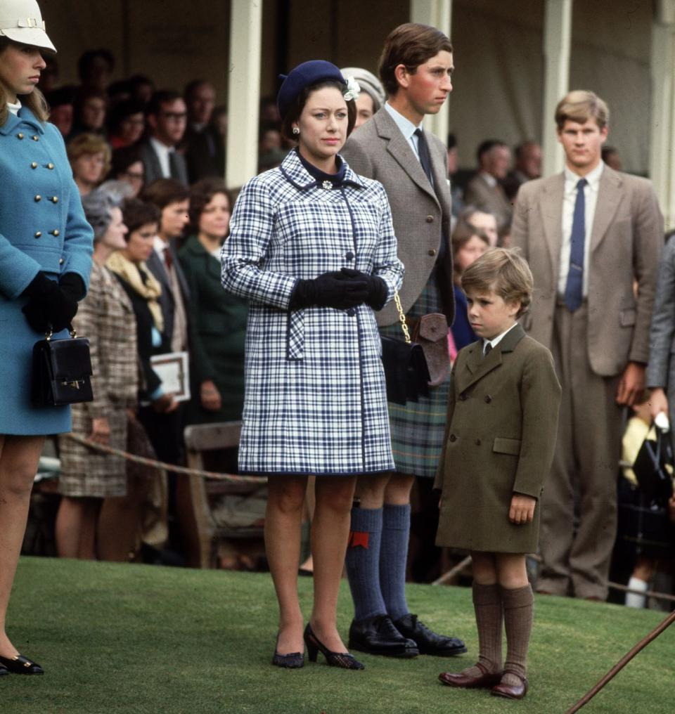 <p>A young David Linley attends the Braemar Games in Scotland with his mother, Princess Margaret and his cousins, Prince Charles and Princess Anne in 1968. </p>