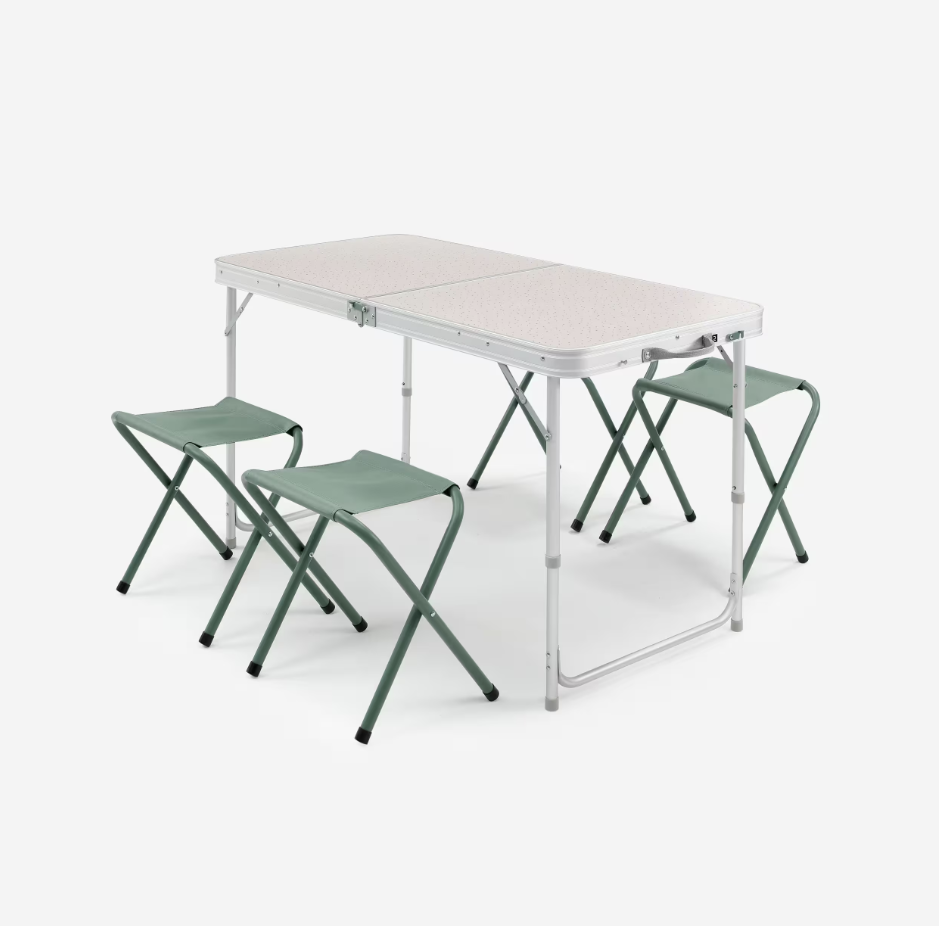 Folding camping table with 4 stools. (PHOTO: Decathlon)