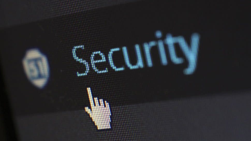  A screen with a mouse pointer hovering over the word "security". 