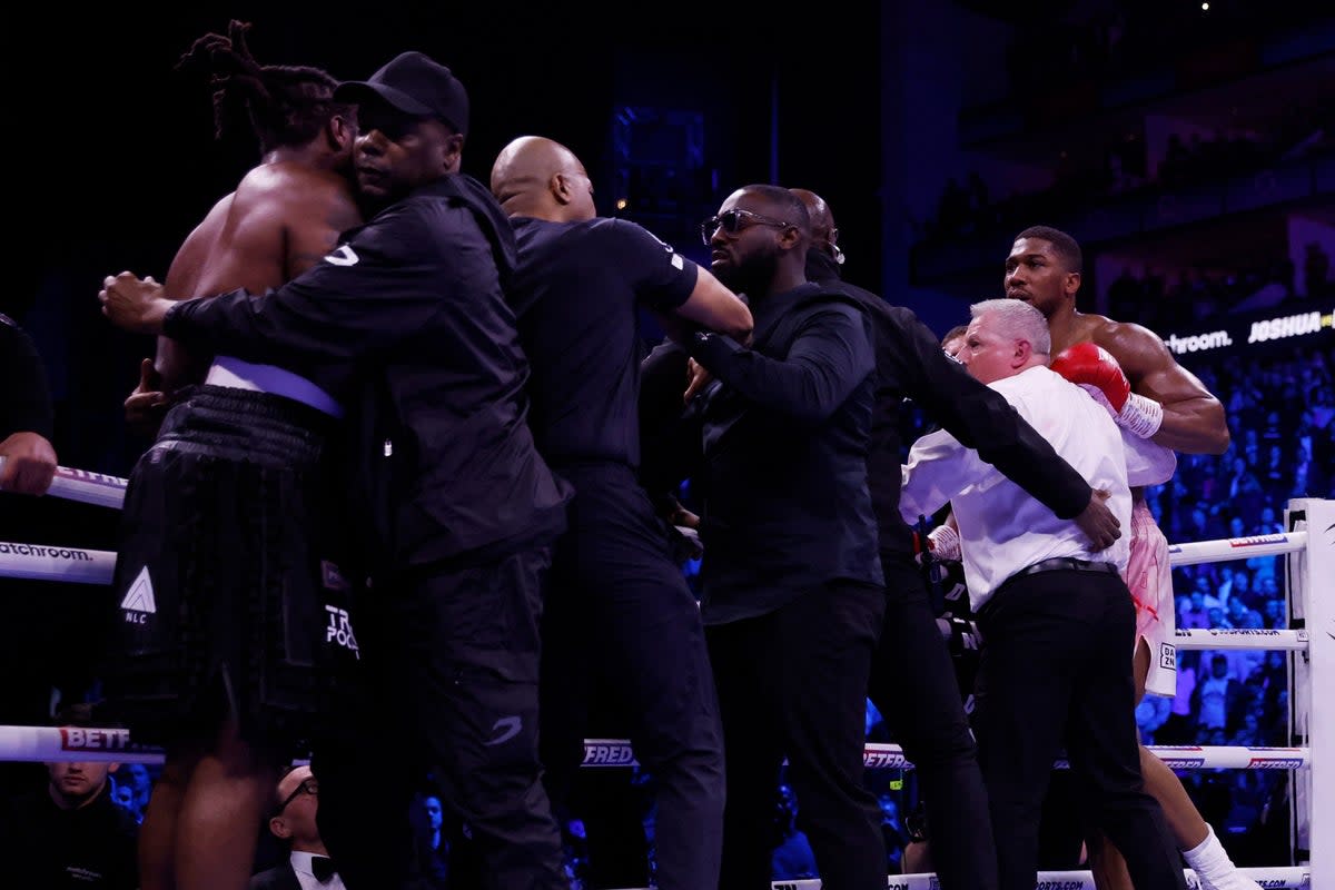 Sparks fly: Tempers flared after Anthony Joshua’s win over Jermaine Franklin  (Action Images via Reuters)