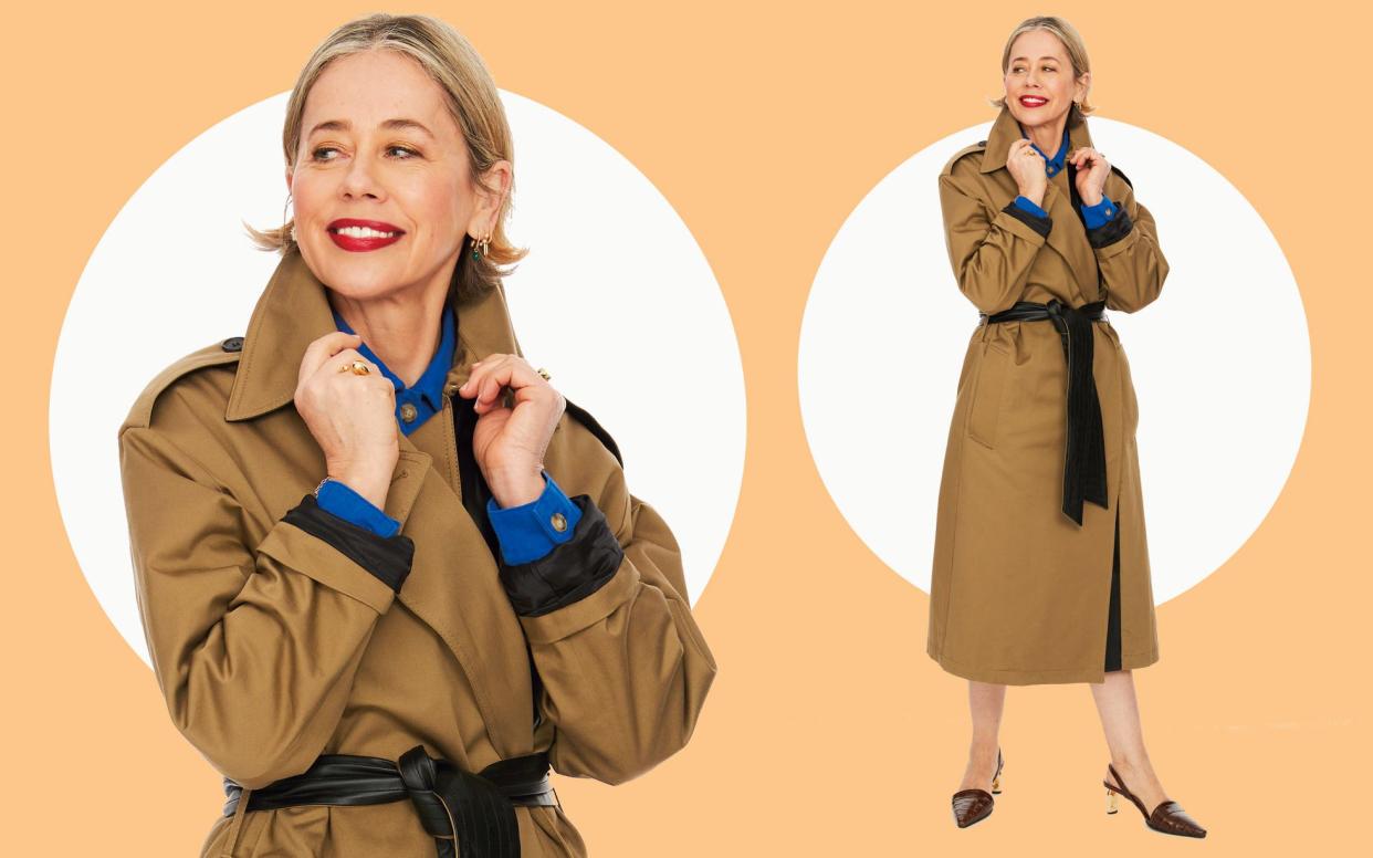 'A trench is a style classic, but so easy to get wrong,' says Armstrong - Sarah Brick; hair and make-up by Lucy Ridley using Nars and Maria Nila