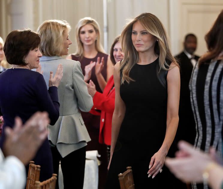 First lady Melania Trump at the International Women’s Day lunch at the White House. (Photo: Pablo Martinez Monsivais/AP)