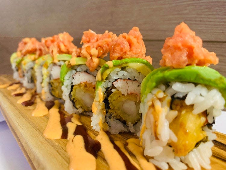 The best-selling Lincoln Park Roll at Kenko Sushi.