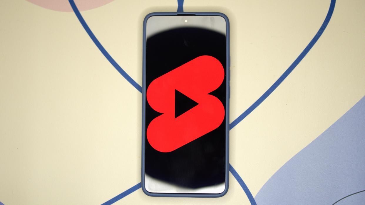  YouTube Shorts logo on a mobile phone. 