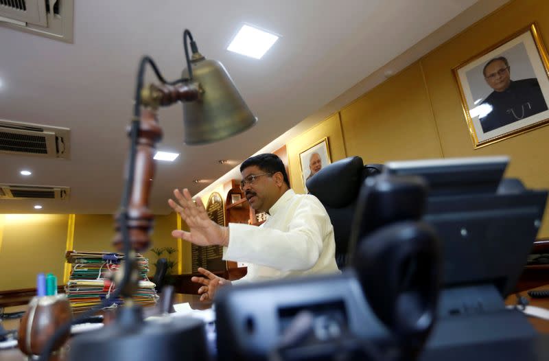 India's Oil Minister Pradhan speaks during an interview with Reuters in New Delhi