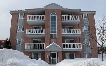 The apartment building of a suspect in shooting at the Quebec Islamic Cultural Centre, Alexandre Bissonnette, is pictured in Quebec City, Canada January 31, 2017. REUTERS/Mathieu Belanger