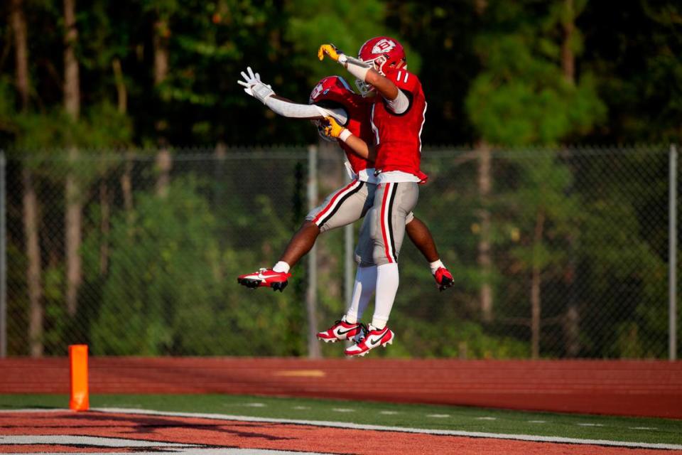 Biloxi celebrates after scoring a touchdown against Gautier during a Jamboree game at Biloxi High School on Friday, Aug. 18, 2023.