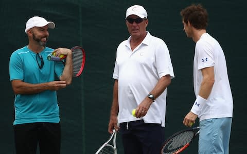 Murray with former coach Ivan Lendl (centre) and Delgado at a training session in 2017 - Murray with former coach Ivan Lendl (centre) and Delgado at a training session in 2017 - Credit: Getty Images