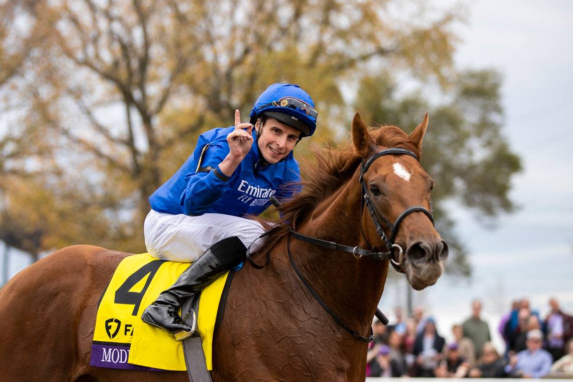 Modern Games, with William Buick up, won the 39th running of the Mile during the 2022 Breeders’ Cup World Championships at Keeneland in Lexington, Ky., Saturday, November 5, 2022.