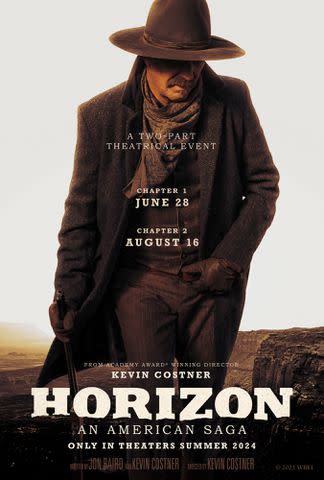 <p>Warner Bros. Pictures</p> Kevin Costner on the poster for <em>Horizon: An American Saga</em> (2024)