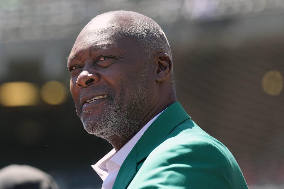 Dave Stewart on the field before an Oakland A's game in August.