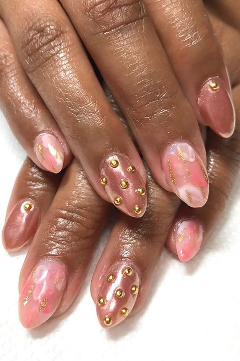 Elevate Your Nail Game with Stunning Acrylic and Gold Flake Nail Art