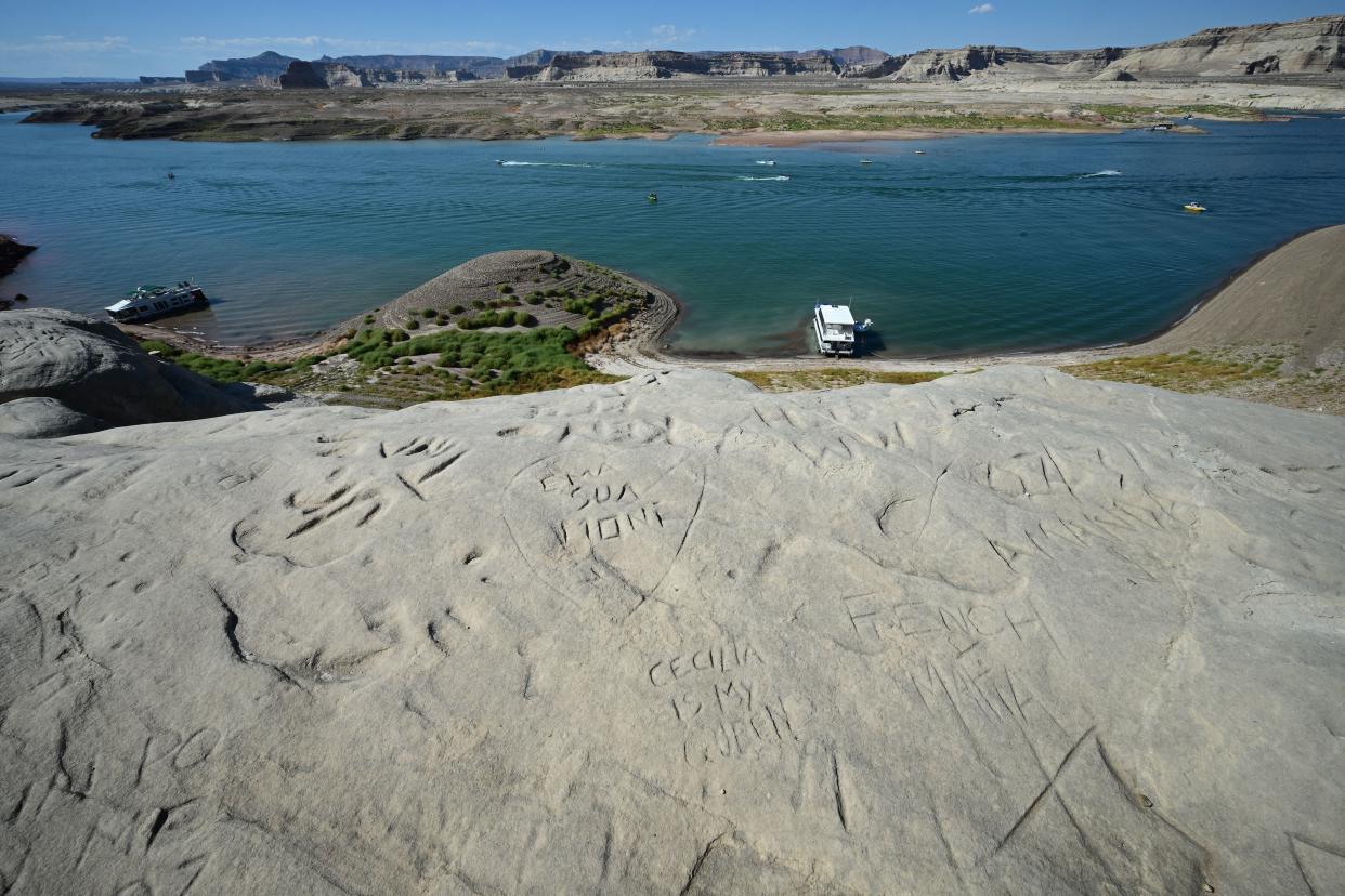 People enjoy Lake Powell despite lower than normal water levels, in Page, Ariz. 