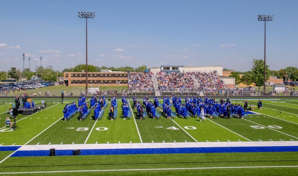 Limestone High School holds its annual commencement ceremony on the new artificial turf football field Saturday, May 11, 2024 in Bartonville.