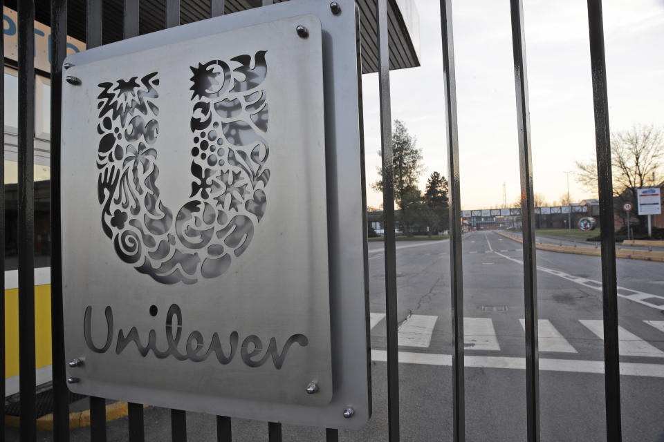 A view of the Unilever factory in Casalpusterlengo, near Lodi in Northern Italy, where workers are being tested for virus infection Friday, Feb. 21,2020. Health officials reported the country's first cases of contagion of COVID-19 in people who had not been in China. A man hospitalized in Codogno works here. (AP Photo/Luca Bruno)