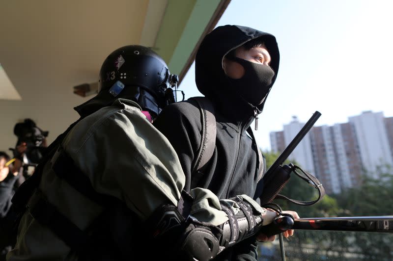 Anti-government demonstrators protest in Sheung Shui shopping mall in Hong Kong