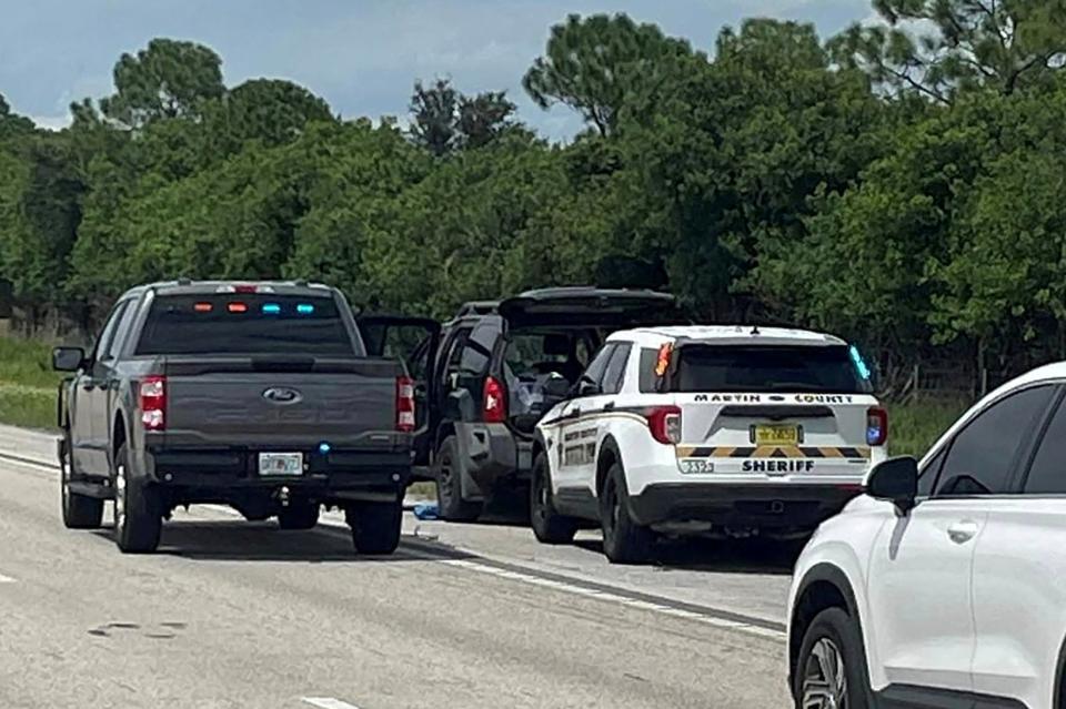 Police vehicles stop a car, following reports of multiple shots fired near the golf course of Republican presidential candidate Donald Trump, near Palm City, Florida, U.S., September 15, 2024 (via REUTERS)