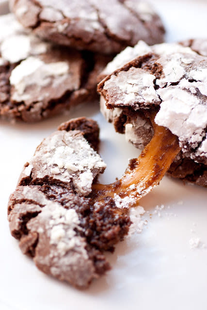 Salted Caramel-Stuffed Chocolate Crinkle Cookies