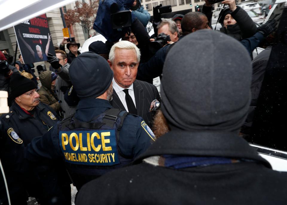 Roger Stone leaves federal court in Washington on Feb. 1, 2019.