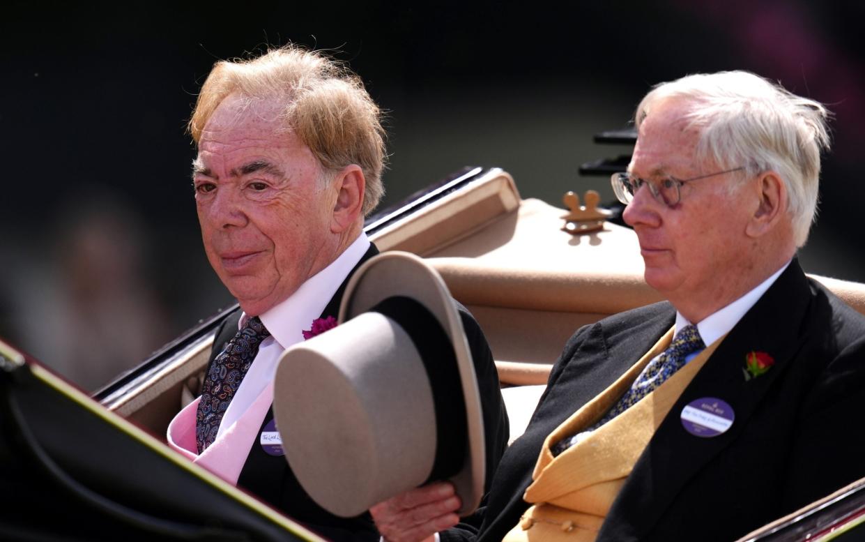 Lord Lloyd Webber arrives by carriage alongside the Duke of Gloucester