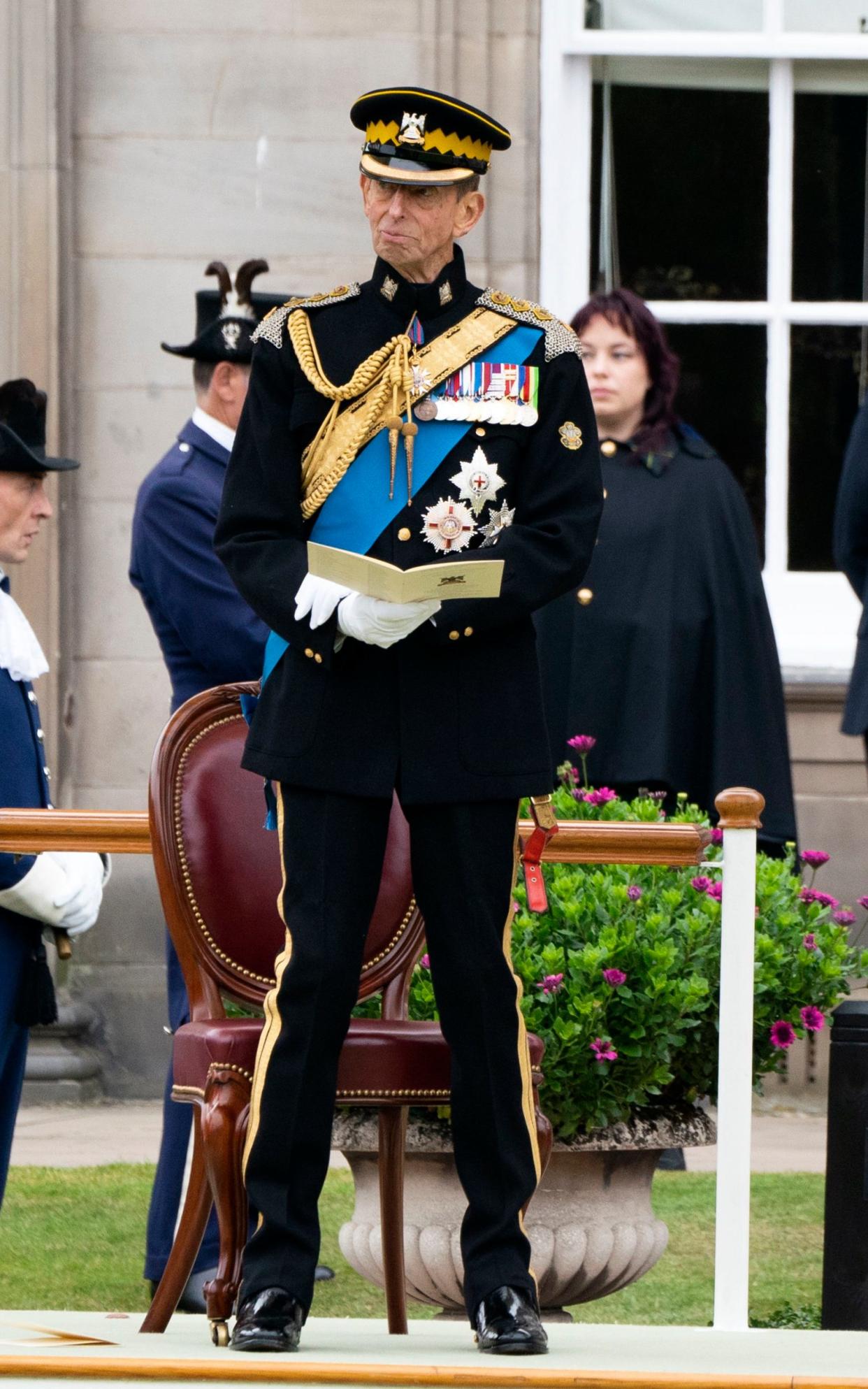 Prince Edward, Duke of Kent during a service in the garden of the Palace of Holyroodhouse in Edinburgh