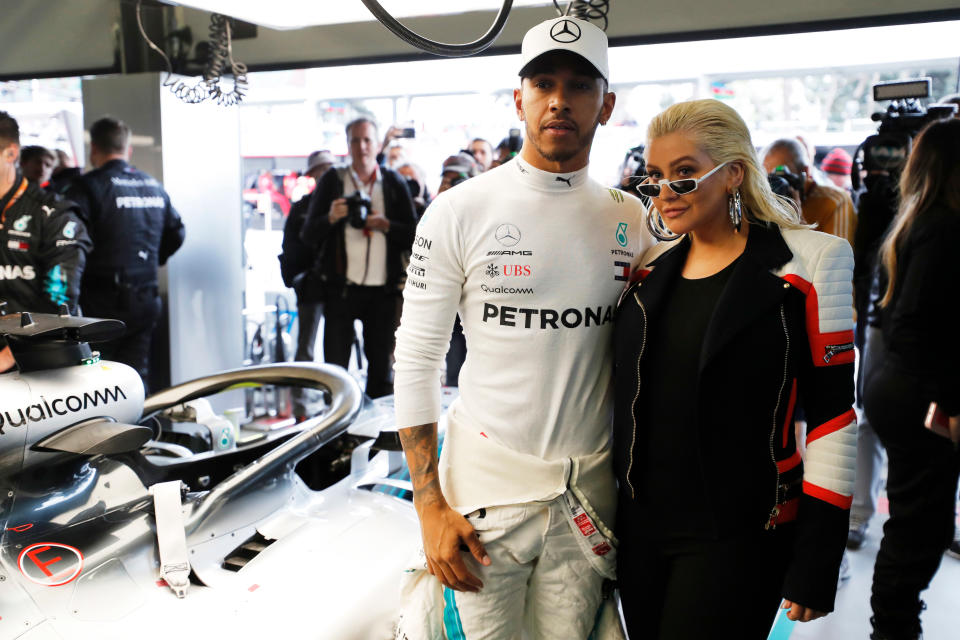 Friends of note: Lewis Hamilton and Christina Aguilera at the Azerbaijan Grand Prix earlier this year