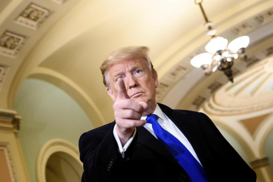 President Donald Trump at the Capitol in Washington to meet with Senate Republicans on March 26, 2019, after saying he wants to refocus on repealing Obamacare.