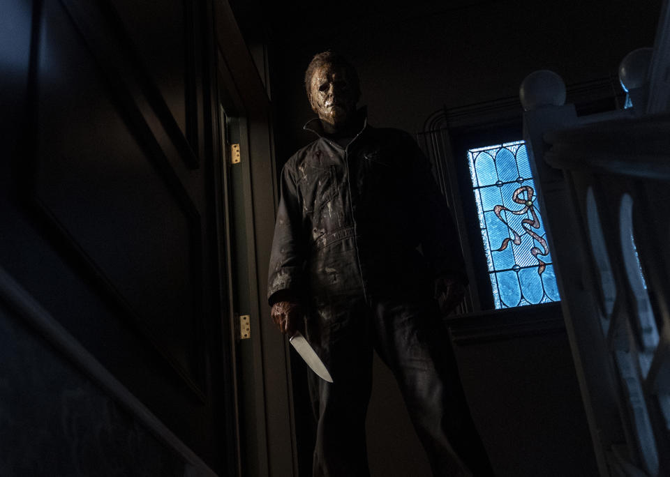 This image released by Universal Pictures shows the character Michael Myers in "Halloween Kills," directed by David Gordon Green. (Ryan Green/Universal Pictures via AP)