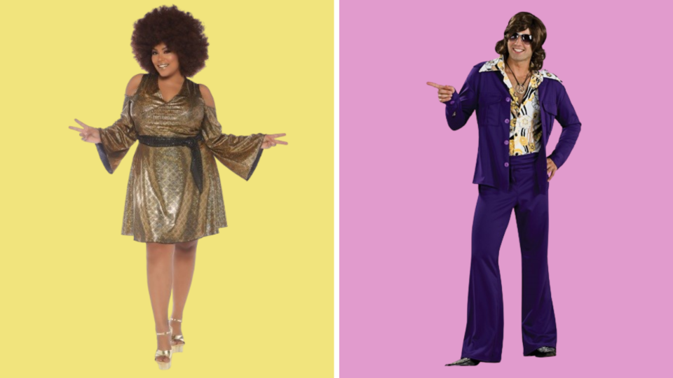 best couples costumes: Halloween Costumes Purple Leisure Suit and Disco Doll Dress