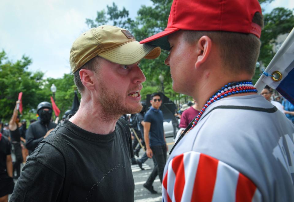 A few dozen antifa and hundreds of other counter-protesters showed up against the self-proclaimed "chauvinistic" Proud Boys' Demand Free Speech rally.