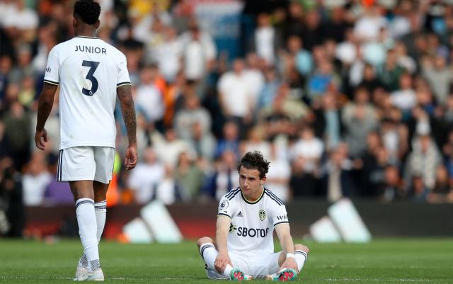 Leeds United&#39;s Brenden Aaronson shows his disappointment - Reuters