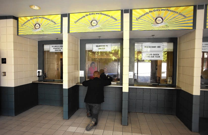 Newly released inmate David receives help from the L.A. County Sheriff's Department's Community Re-entry Resource Center at the Twin Towers Correctional Facility in downtown Los Angeles.