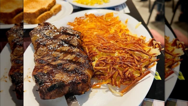 Steak and hash browns at Lou's Diner