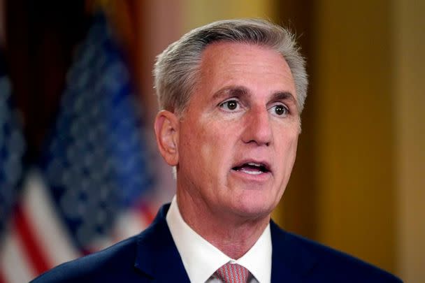 PHOTO: FILE - House Speaker Kevin McCarthy of Calif., talks to reporters on Feb. 6, 2023, on Capitol Hill in Washington. (Jacquelyn Martin/AP, FILE)