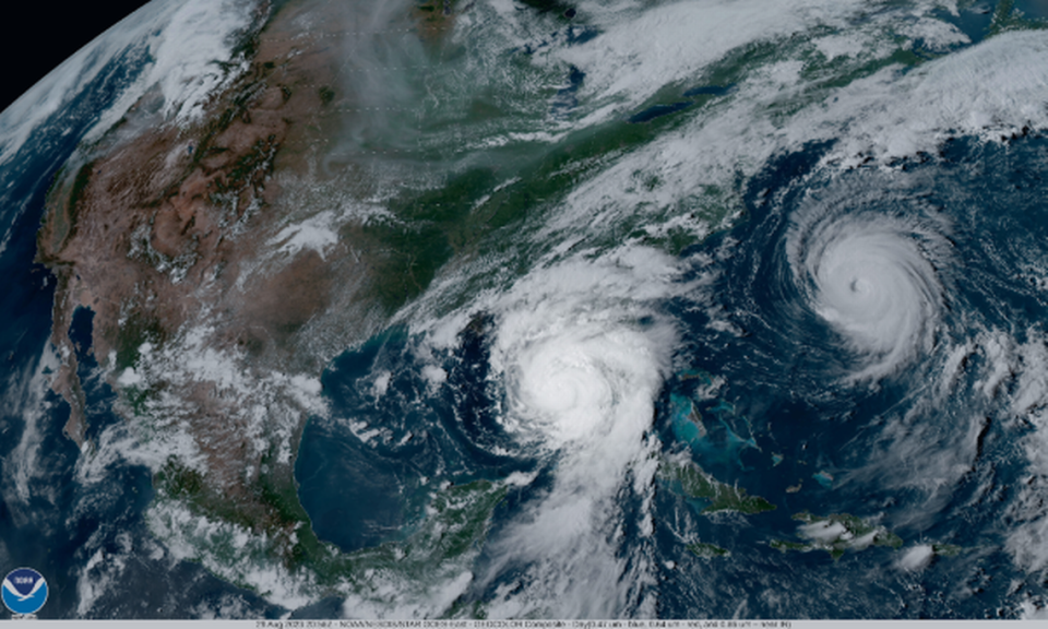 A satellite image of Hurricane Idalia, a Category 3, headed toward Florida in 2023.