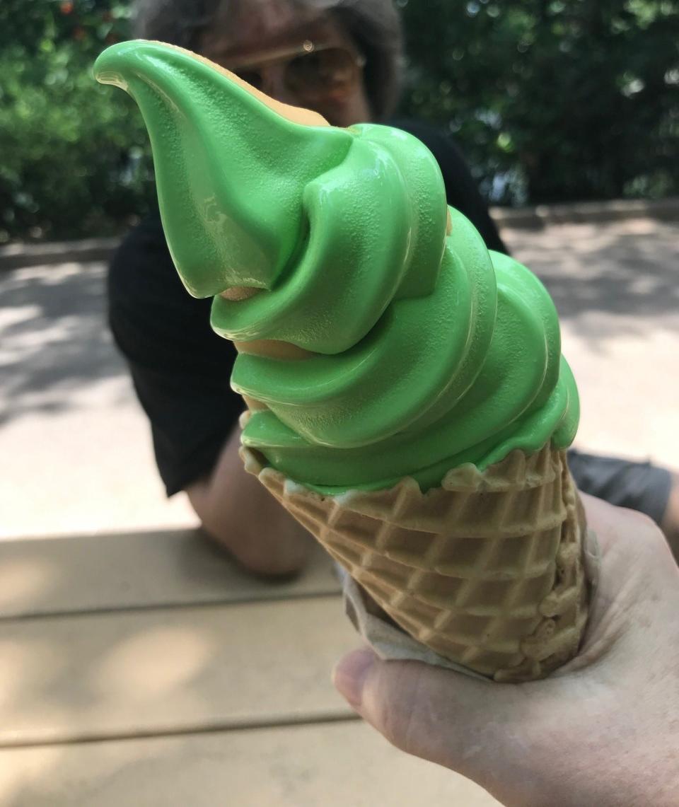 A Dole Whip cone from Trilo-Bites is a perfect pick-me-up when the heat index is 109 at Walt Disney World's Animal Kingdom. Yes. 109 hot, icky-sticky, cone-drippy degrees.