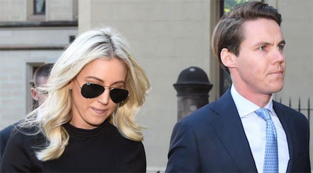 Roxy Jacenko with husband Oliver Curtis during his court hearing.