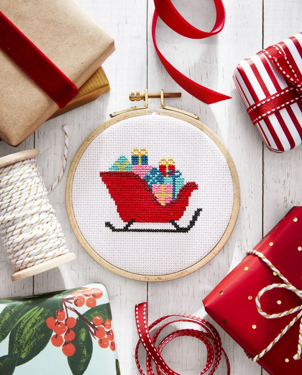 DIY Cross-Stitched Sleigh Ornament