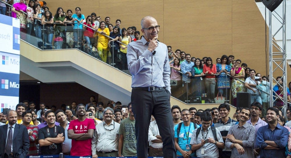 Satya Nadella talks to troops