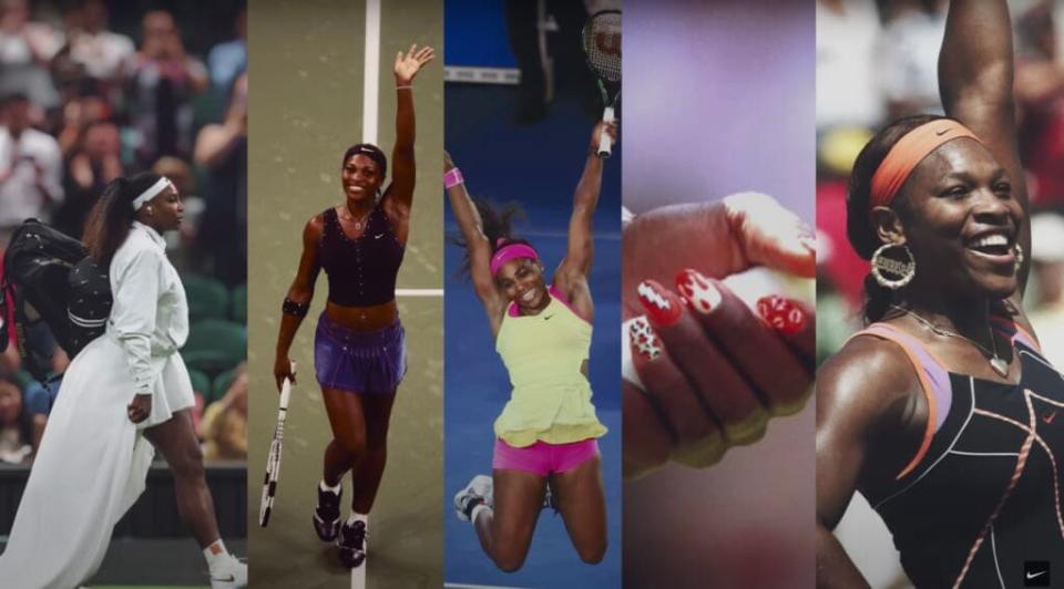 A series of stills from throughout WIlliams’ legendary career are shown in this screenshot from Nike’s new commercial: “By Changing Nothing, She Changed Everything.” (Screenshot: Nike via YouTube)