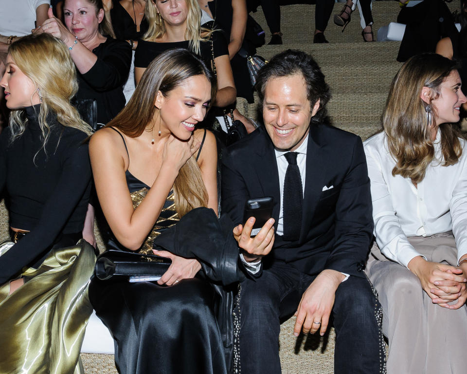 Jessica Alba, left, and David Lauren appear at the Ralph Lauren September 2016 collection fashion show at the Ralph Lauren Flagship Store on Wednesday, Sept. 14, 2016, in New York. (Photo by Christopher Smith/Invision/AP)