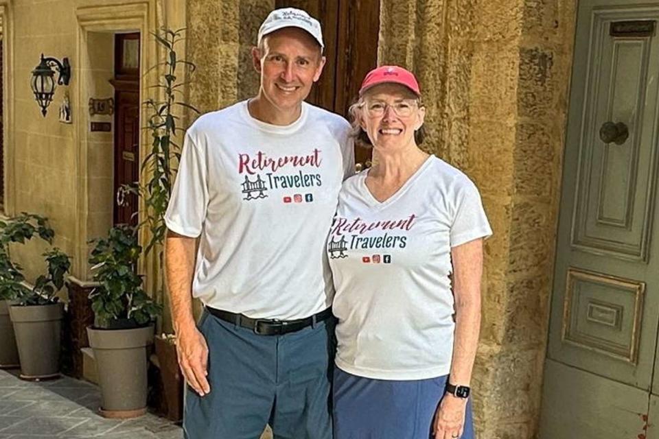 <p>John Martin / SWNS</p> John and Bev Martin during a trip in Valletta, Malta