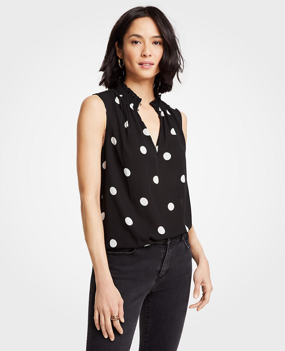 Polka Dot Smocked Ruffle Shell