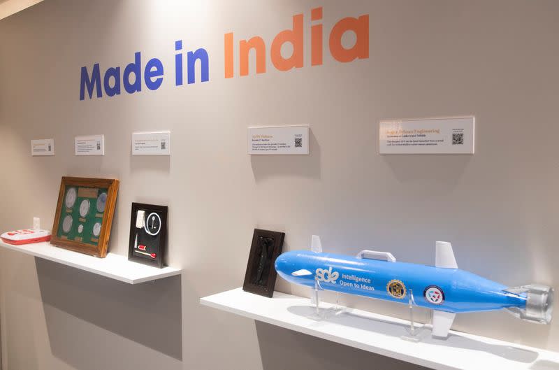 Products "Made in India" are displayed at the India Lounge in Davos