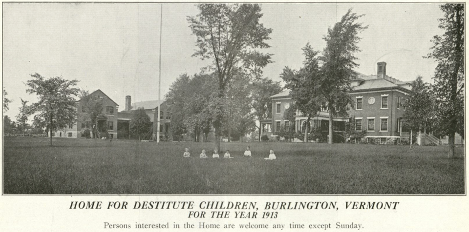 This image is from the 1913 annual report for the Home for Destitute Children. The home housed children between 1865 and 1941. This image depicts its Shelburne Rd. and Home Avenue location.