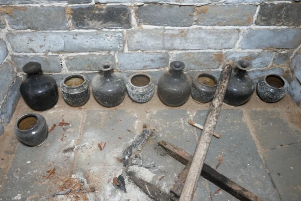 Some of the pottery jars found inside the 400-year-old tomb.