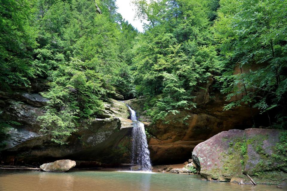 Water falls at Old Mans Cave, Hocking Hills State Park, Laurelville, Ohio, USA